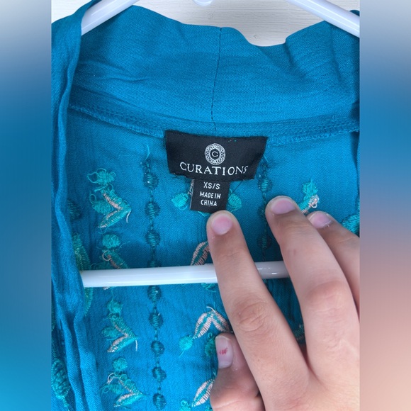 CURATIONS Women’s Boho Turquoise Embroidered Kimono Cardigan - Picture 4 of 7